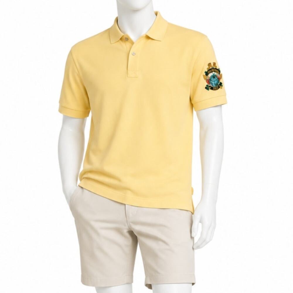 Willis & Geiger Polo Shirt Large Yellow Embroidered Logo Golf Casual Cotton